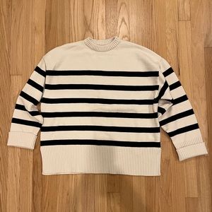 Zara women’s sweater,Cropped, NWOT. Never worn,Cream with navy stripes.